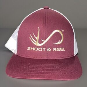Shoot & Reel✨ Mesh Trucker Snapback Hat Cap Fishing Men Women Maroon White